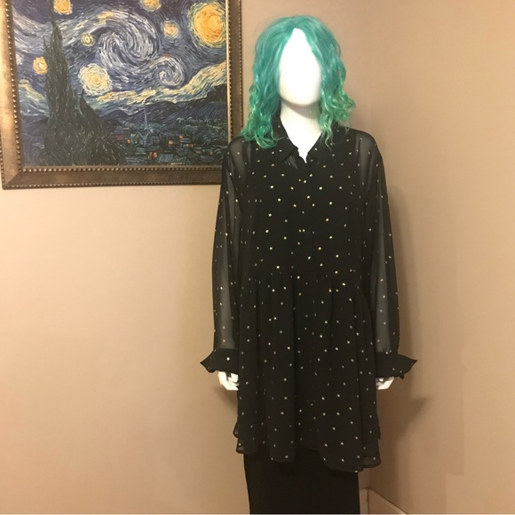 Lane Bryant Sheer Half-Button Blouse with Star Pattern - Picture 2 of 8